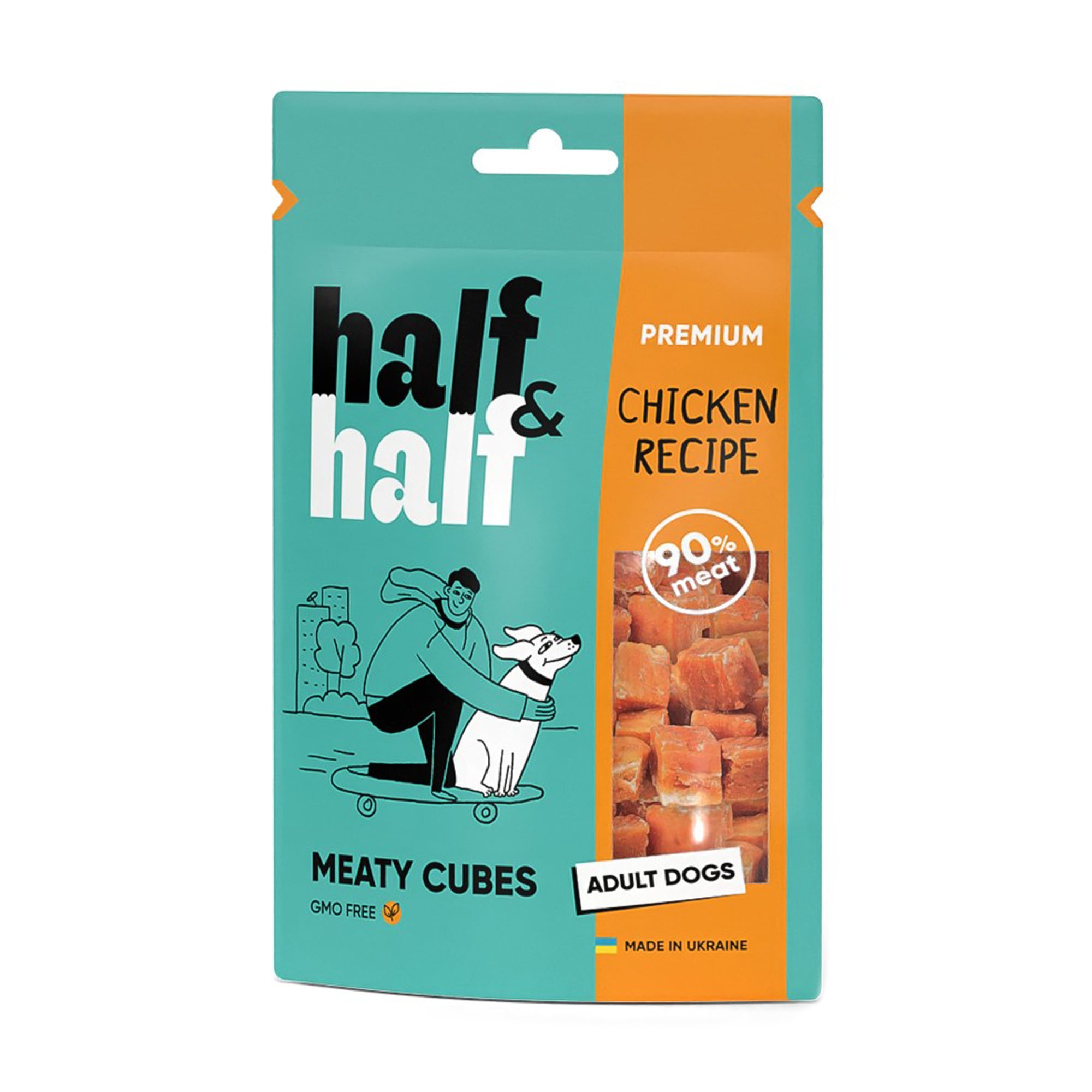 Ласощі для собак Half&amp;Half  у формі м'ясних кубиків, із куркою, 100 г
